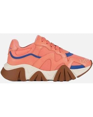 Versace Leather Trainers With Mesh And Reflective Panels - Pink
