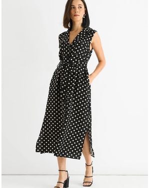Gini London Viscose Spot Print Belted Shirt Midi Dress - Black