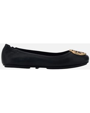 Tory Burch Calfskin Minni Ballerinas With Monogram Plaque - Black