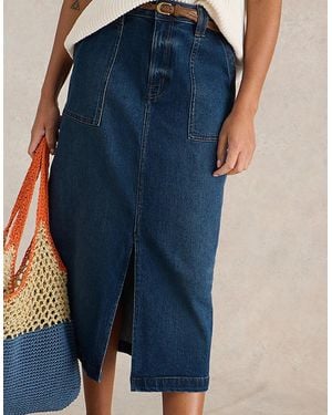 White Stuff Maren Denim Midi Skirt Mid Denim - Blue