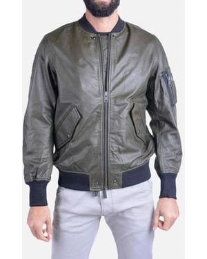 DIESEL L Parker Leather Jacket Casual Quilted Winter Bomber Jacket - Grey