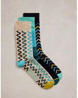White Stuff 3 Pack Squiggle Socks Multi - Blue