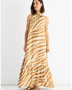 Gini London Zebra Print Halter Neck Maxi Dress - Metallic