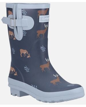 Cotswold Woodland Mid Rubber Deers Wellington Boots - Blue