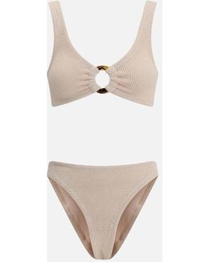 Hunza G Off-Shoulder Cut-Out Crinkle Swimsuit - White