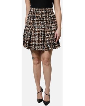 Dolce & Gabbana Tweed High Waist Tartan Mini Skirt - Black