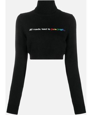 Palm Angels All Roads Cropped Turtleneck Jumper - Black