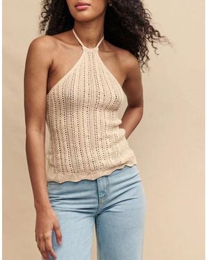 Nobody's Child Mock Crochet Halter Top - Blue