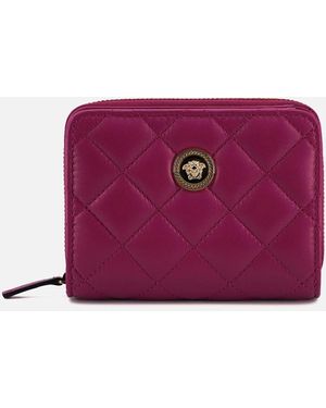 Versace La Greca Quilted Zip Wallet - Purple