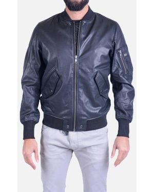 DIESEL L Parker Bomber Jacket Zipped Casual Quilted Leather Jacket - Blue