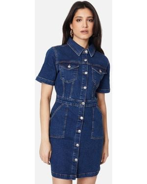 Dorothy Perkins Ladies Denim Short-Sleeved Mini Dress - Blue