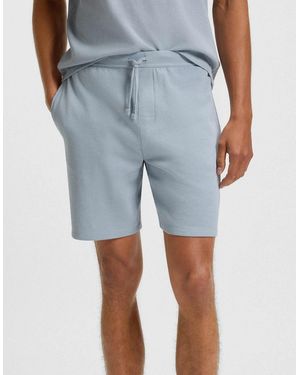 BOSS Boss Waffle Cotton Blend Waffle Structure Pyjama Shorts With Embroidered Logo - Blue