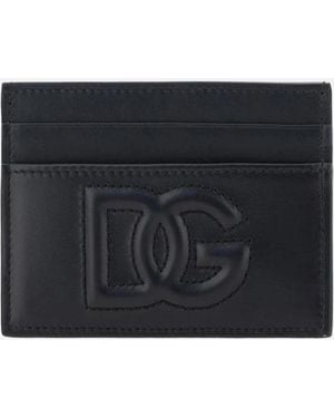Dolce & Gabbana Calfskin Card Holder With Embossed Monogram - Black