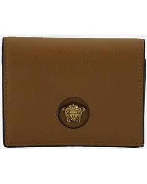 Versace Compact Calf Leather Wallet With Medusa Logo Detail - Brown