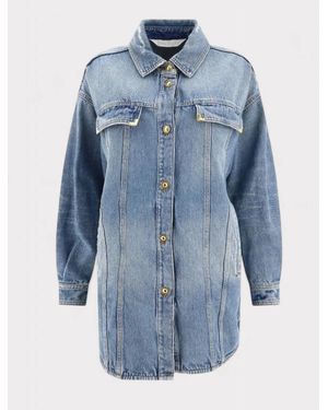 Palm Angels Washed Logo Denim Overshirt - Blue