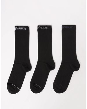 Emporio Armani 3 Pack Eagle Logo Sport Socks - Black