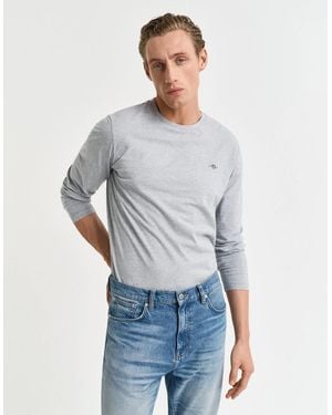 GANT Regular Fit Long Sleeve Shield Logo T-Shirt - Grey