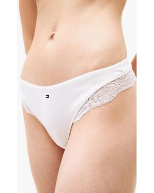 Tommy Hilfiger Lace Trim Dipped Thong - White