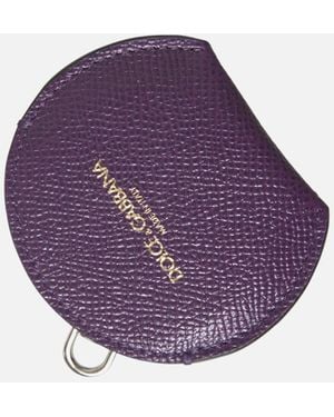 Dolce & Gabbana Leather Hand Mirror Holder With Logo - Purple