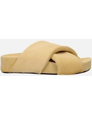 Jil Sander Vintage Effect Pony Skin Slippers And Clogs - Natural