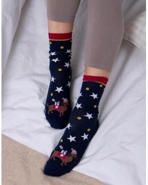 Totes Isotoner Novelty Ankle Socks Dog - Blue