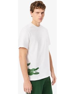 Lacoste Big Croc Cotton Loungewear Print T-Shirt, /Thyme - White