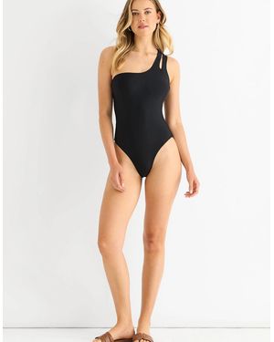 Gini London One Shoulder Cutout Strap Swimsuit - Black