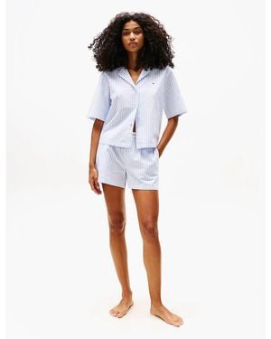 Tommy Hilfiger Linen Relaxed Pyjama Set Multi Stripes Spell - White