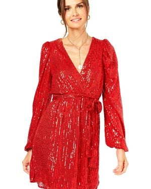 Gini London Bright Sequin V Neck Belted Mini Dress - Red