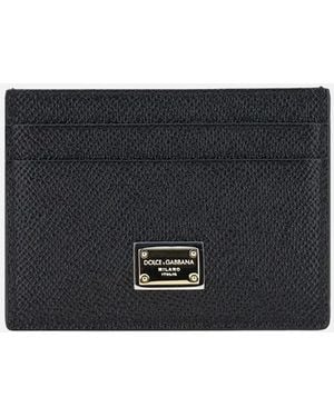Dolce & Gabbana Calfskin Card Holder With Logo Plaque - Black