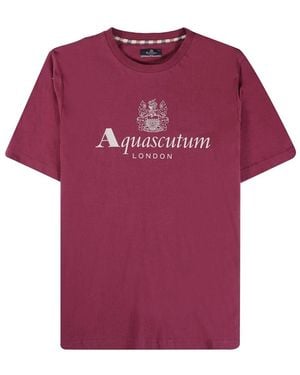 Aquascutum Active Big Logo Burgundy T-Shirt - Purple