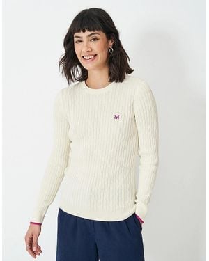 Crew Heritage Cable Crew Neck Jumper Linen - Blue