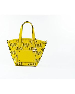 Michael Kors Small Leather Tote Cutout Detail - Yellow