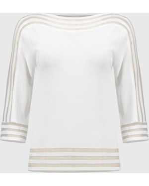Joseph Ribkoff Jumper Knit Pull Over With Mesh Detail - White