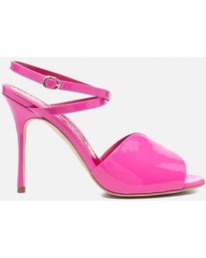 Manolo Blahnik Patent Leather High Heel Ankle Strap Sandals - Pink