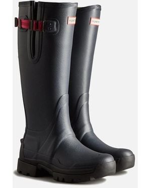 HUNTER Balmoral Adjustable Rubber /Peppercorn Wellington Boots - Black