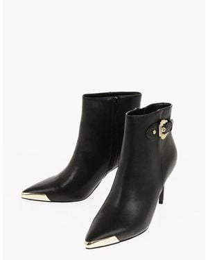 Versace Logo Zip Buckle Stiletto Heel Boots - Black