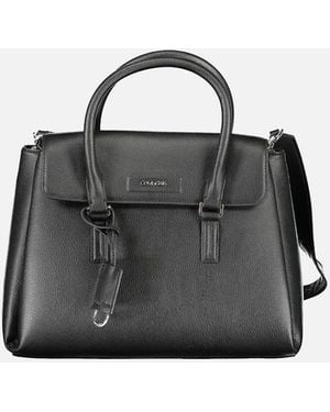 Calvin Klein Sustainable Handbag With Adjustable Strap And Embossed Logo - Black