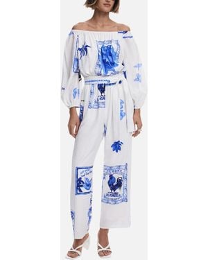 Desigual Floral Pattern Long Sleeve Jumpsuit - Blue
