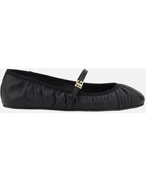 Dolce & Gabbana Leather Ballerinas With Tassel Strap And Logo Buckle - Black