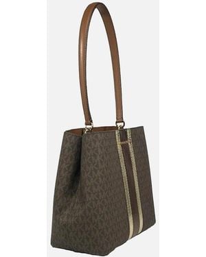 Michael Kors Signature Logo Shoulder Bag With Snap Closure - White