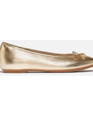 Fitflop Delicato Metallic Leather Platino Ballet Flats - Natural