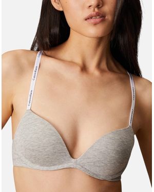 Calvin Klein Bra Cotton Modal Wirefree Push Up Plunge New Underwear - Natural