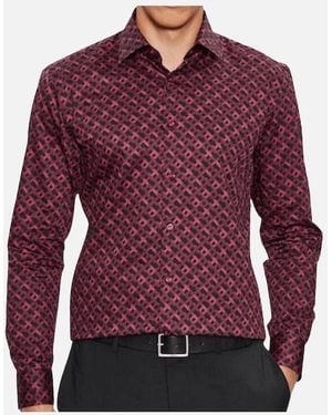 BOSS Hank-Kent Cotton Slim Fit Burgundy Shirt - Purple