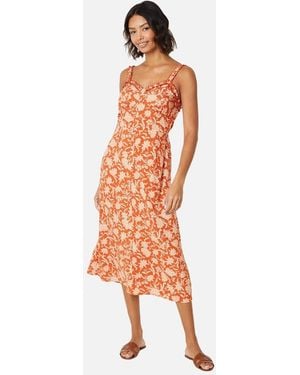 Dorothy Perkins Ladies Floral Button Through Midi Dress - Orange