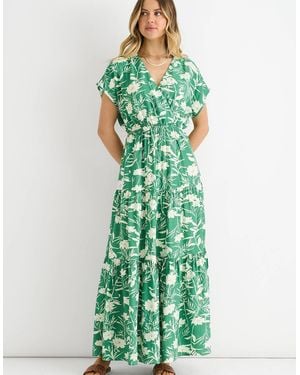 Gini London Floral Elastic Waist Maxi Dress - Green