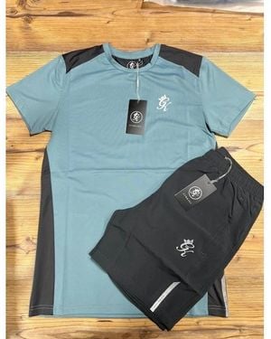 Gym King Contrast Panel Short's & T-Shirt Set - Blue