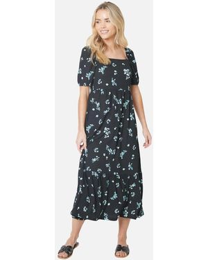 Dorothy Perkins Ladies Floral Square Neck Petite Midi Dress - Blue