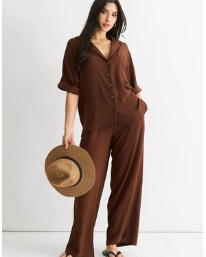 Gini London Air Flow Oversized Shirt Top - Brown