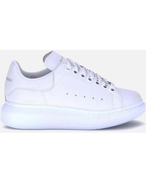 McQueen Leather Platform Sole Lace-Up Trainers - Blue